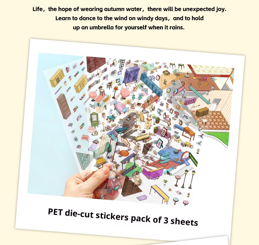 JRYY-22 2 Set Large DIY Miniature Landscape Sticker Set 9.7 x 7 inch, Scene Sticker Over 500 Pieces Decorative Elements, Creative Home Decor, Stress Relief Activity Kit