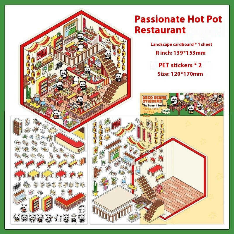 JRYY Drop 6 DIY 3D Sticker Scene, Cute Cartoon Animal Patterns, Stress Relief Therapy Stickers for Adults & Kids, Reusable Isometric Scene Stickers, Gift for Craft Lovers