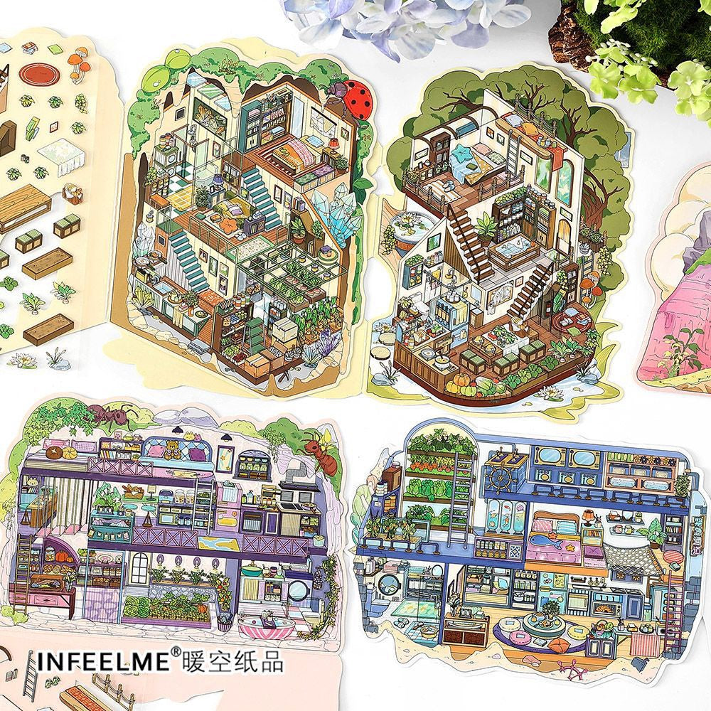 MR Drop 7 2.5Dシーンステッカー DIY かわいい漫画動物柄 大人と子供向けストレス解消セラピーステッカー 再利用可能なアイソメトリックシーンステッカー クラフト愛好家へのギフト