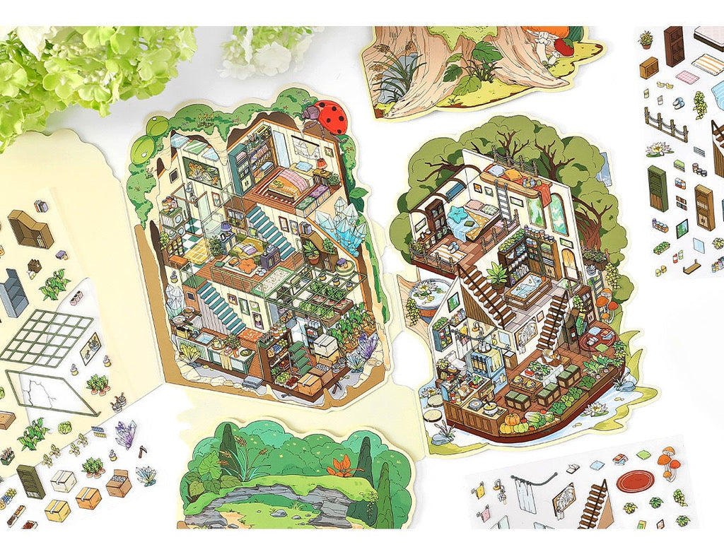 MR Drop 7 2.5D Scenes Sticker DIY Cute Cartoon Animal Patterns, Stress Relief Therapy Stickers for Adults & Kids, Reusable Isometric Scene Stickers, Gift for Craft Lovers