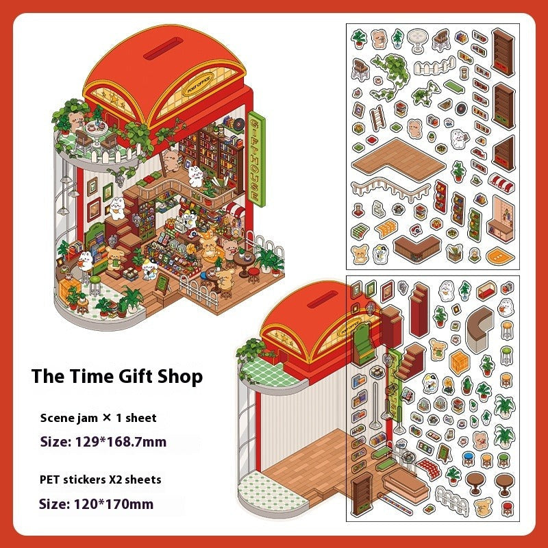 JRYY Drop 6 DIY 3D Sticker Scene, Cute Cartoon Animal Patterns, Stress Relief Therapy Stickers for Adults & Kids, Reusable Isometric Scene Stickers, Gift for Craft Lovers