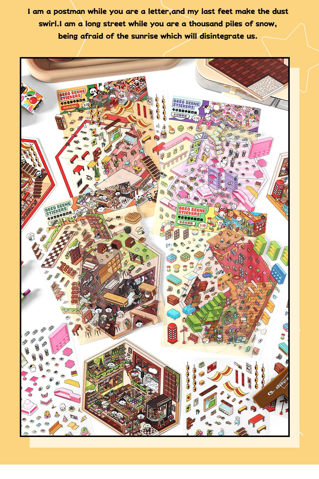 JRYY Drop 4 DIY 3D Sticker Scene, Cute Cartoon Animal Patterns, Stress Relief Therapy Stickers for Adults & Kids, Reusable Isometric Scene Stickers, Gift for Craft Lovers