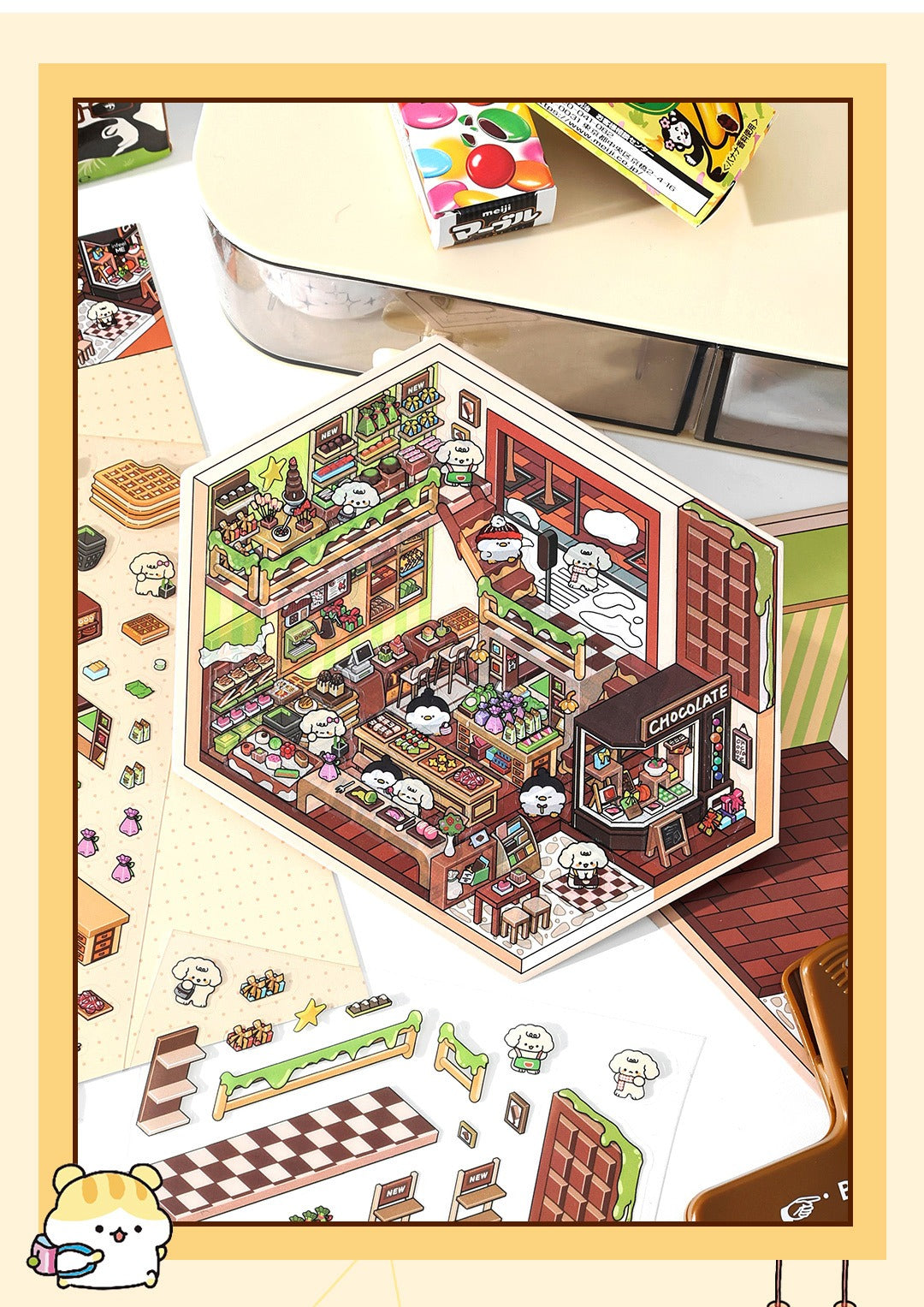 JRYY Drop 4 DIY 3D Sticker Scene, Cute Cartoon Animal Patterns, Stress Relief Therapy Stickers for Adults & Kids, Reusable Isometric Scene Stickers, Gift for Craft Lovers