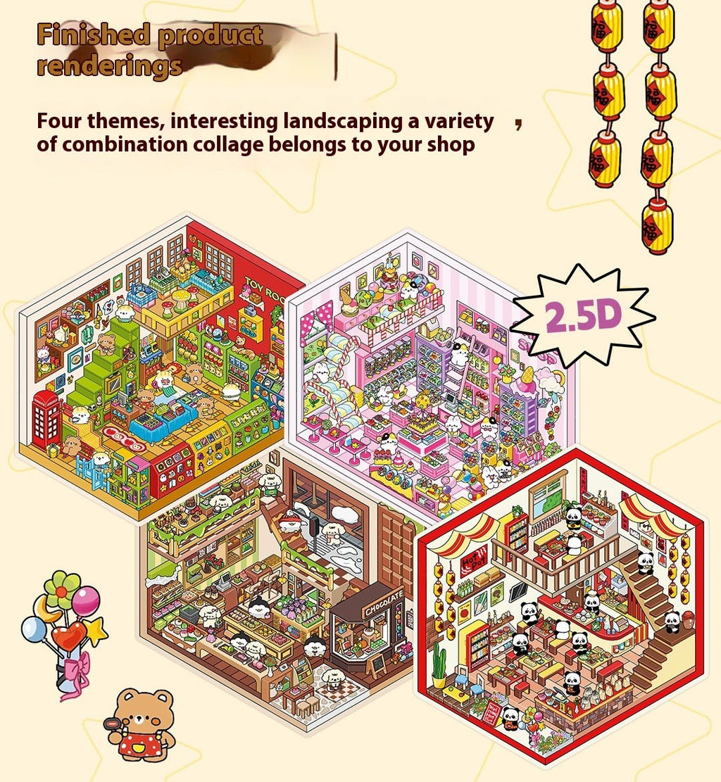 JRYY Drop 6 DIY 3D Sticker Scene, Cute Cartoon Animal Patterns, Stress Relief Therapy Stickers for Adults & Kids, Reusable Isometric Scene Stickers, Gift for Craft Lovers
