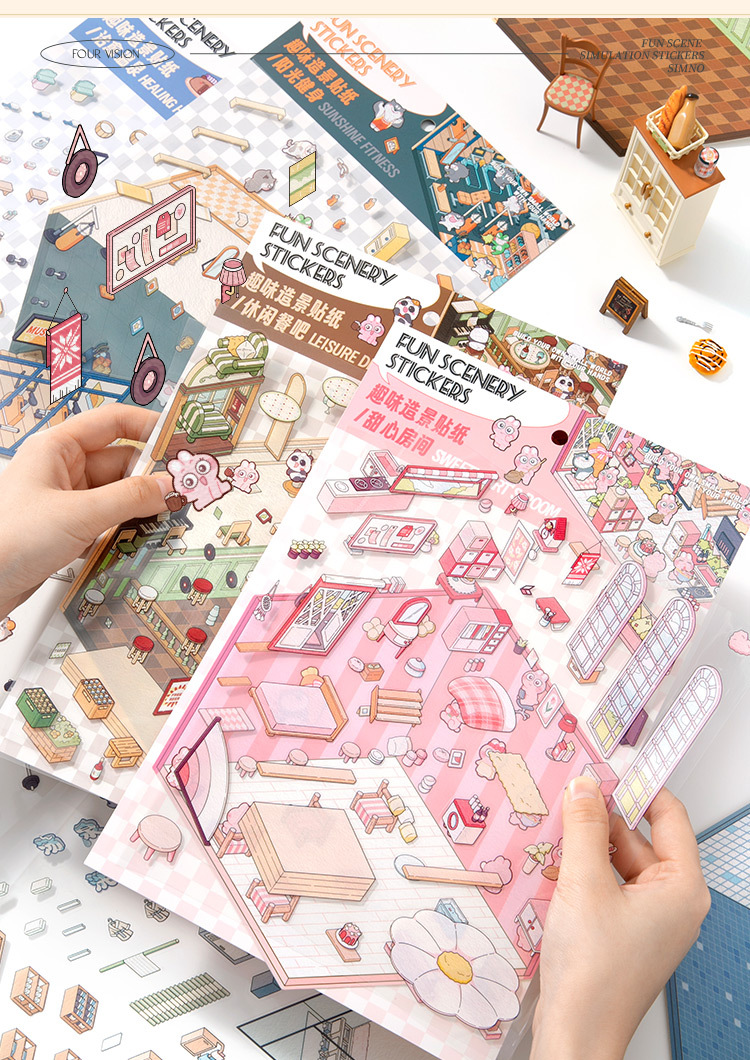 Pegatinas de escena 3D XinMo PLUS: Kit de casa en miniatura para aliviar el estrés sin cortes 