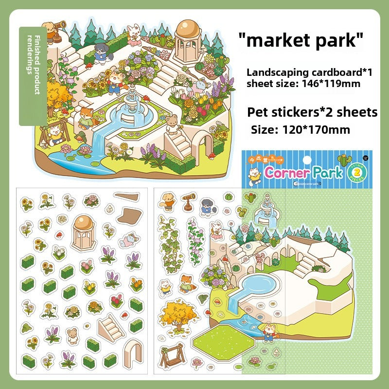 JRYY 2.5D DIY 3D Sticker Scene, Cute Cartoon Animal Patterns, Stress Relief Therapy Stickers for Adults & Kids, Reusable Isometric Scene Stickers, Gift for Craft Lovers