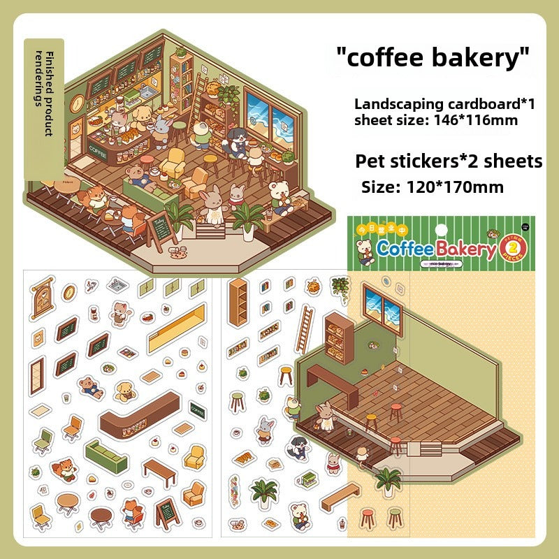 JRYY 2.5D DIY 3D Sticker Scene, Cute Cartoon Animal Patterns, Stress Relief Therapy Stickers for Adults & Kids, Reusable Isometric Scene Stickers, Gift for Craft Lovers