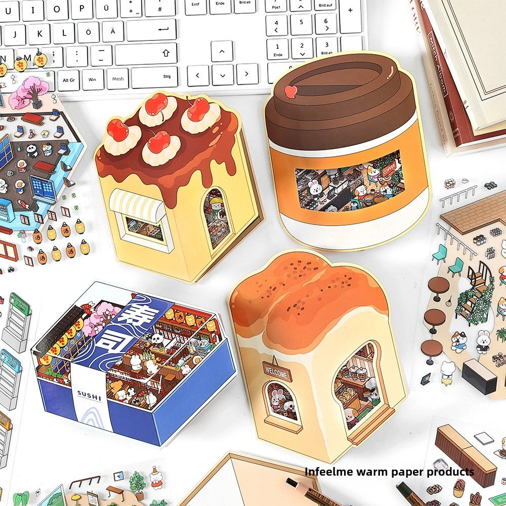 JRYY Drop 5 DIY 3D Sticker Scene, Cute Cartoon Animal Patterns, Stress Relief Therapy Stickers for Adults & Kids, Reusable Isometric Scene Stickers, Gift for Craft Lovers