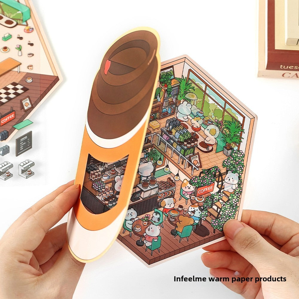JRYY Drop 5 DIY 3D Sticker Scene, Cute Cartoon Animal Patterns, Stress Relief Therapy Stickers for Adults & Kids, Reusable Isometric Scene Stickers, Gift for Craft Lovers