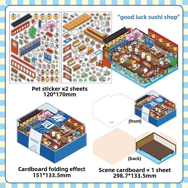 JRYY Drop 5 DIY 3D Sticker Scene, Cute Cartoon Animal Patterns, Stress Relief Therapy Stickers for Adults & Kids, Reusable Isometric Scene Stickers, Gift for Craft Lovers