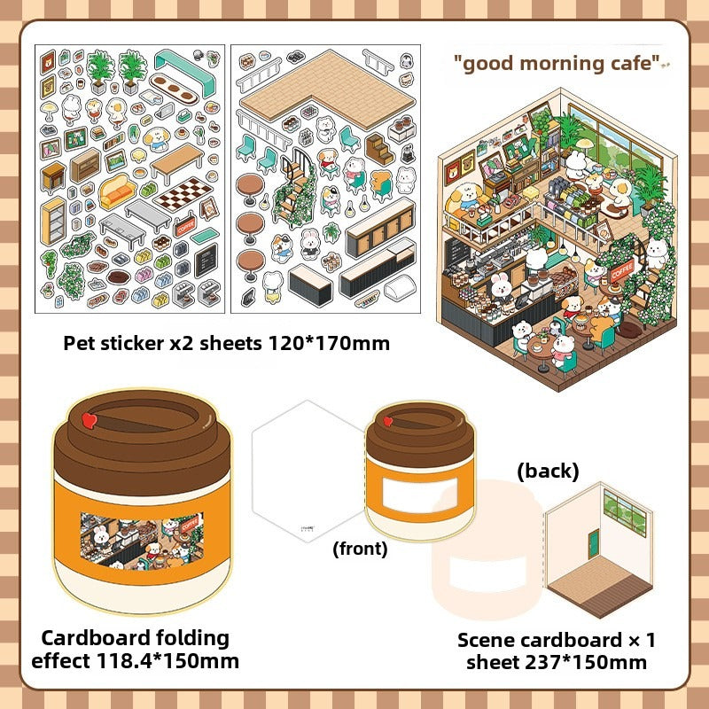 JRYY Drop 5 DIY 3D Sticker Scene, Cute Cartoon Animal Patterns, Stress Relief Therapy Stickers for Adults & Kids, Reusable Isometric Scene Stickers, Gift for Craft Lovers