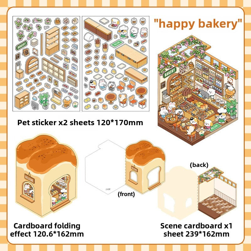 JRYY Drop 5 DIY 3D Sticker Scene, Cute Cartoon Animal Patterns, Stress Relief Therapy Stickers for Adults & Kids, Reusable Isometric Scene Stickers, Gift for Craft Lovers