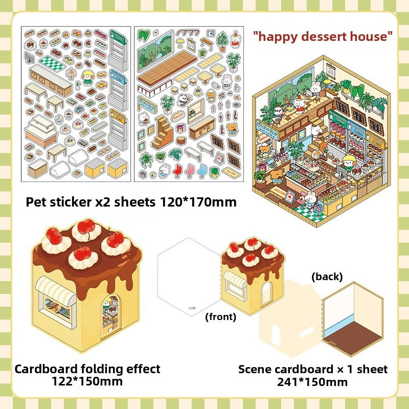 JRYY Drop 5 DIY 3D Sticker Scene, Cute Cartoon Animal Patterns, Stress Relief Therapy Stickers for Adults & Kids, Reusable Isometric Scene Stickers, Gift for Craft Lovers