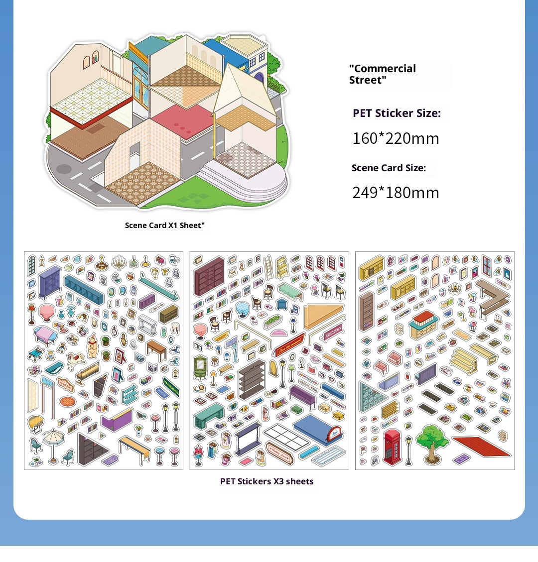 JRYY-22 2 Set Large DIY Miniature Landscape Sticker Set 9.7 x 7 inch, Scene Sticker Over 500 Pieces Decorative Elements, Creative Home Decor, Stress Relief Activity Kit
