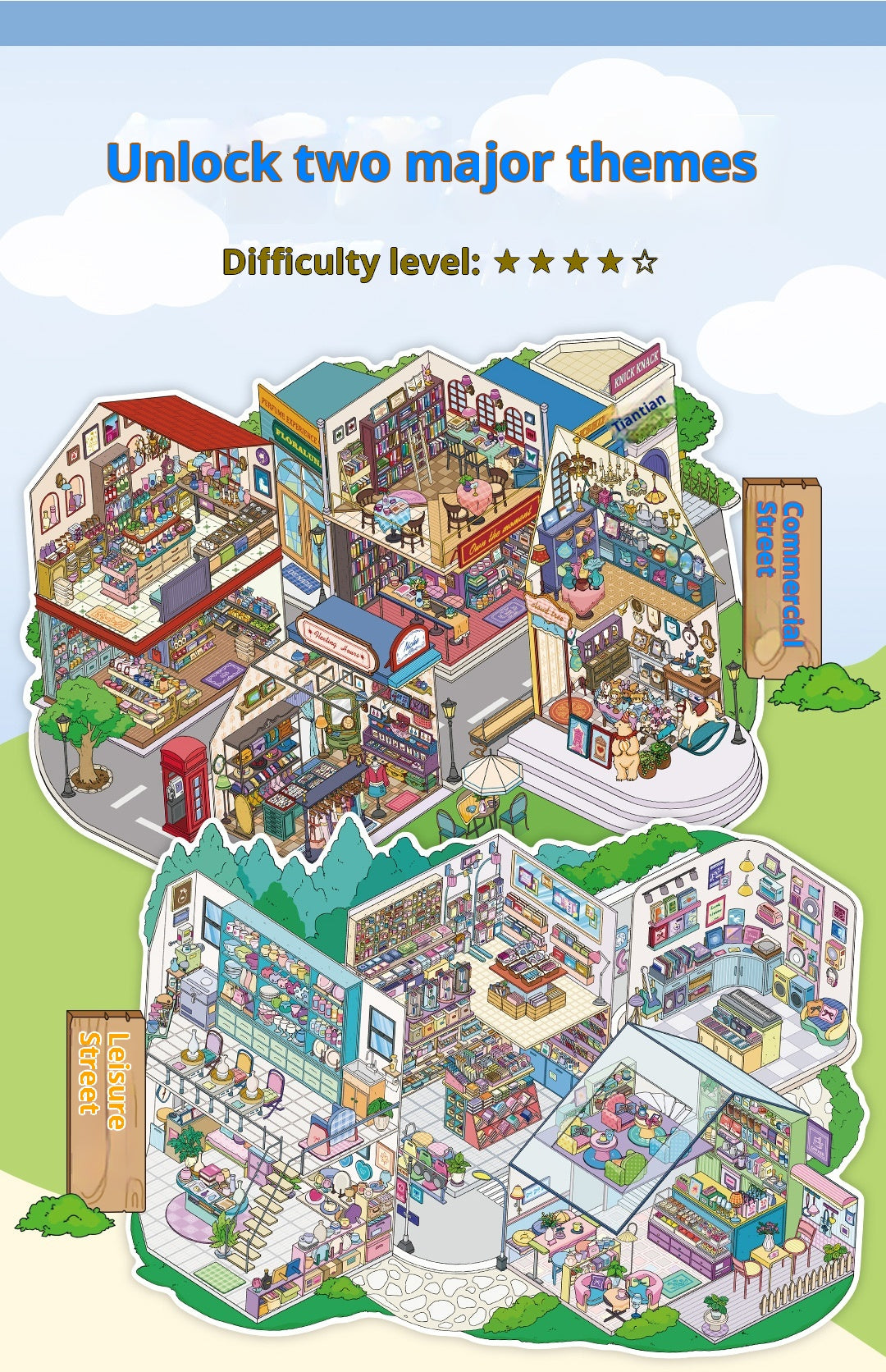 JRYY-22 2 Set Large DIY Miniature Landscape Sticker Set 9.7 x 7 inch, Scene Sticker Over 500 Pieces Decorative Elements, Creative Home Decor, Stress Relief Activity Kit