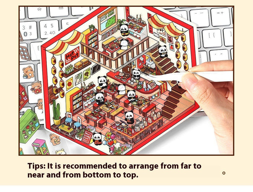 JRYY Drop 6 DIY 3D Sticker Scene, Cute Cartoon Animal Patterns, Stress Relief Therapy Stickers for Adults & Kids, Reusable Isometric Scene Stickers, Gift for Craft Lovers