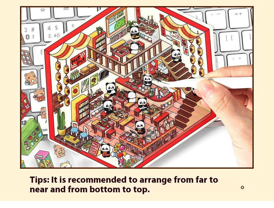 JRYY Drop 4 DIY 3D Sticker Scene, Cute Cartoon Animal Patterns, Stress Relief Therapy Stickers for Adults & Kids, Reusable Isometric Scene Stickers, Gift for Craft Lovers