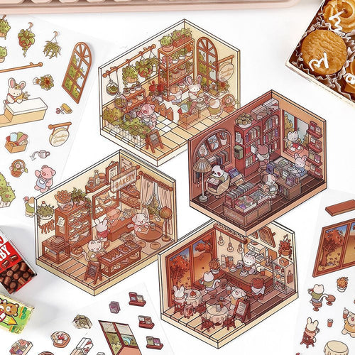 JRYY 2.5D DIY 3D Sticker Scene, Cute Cartoon Animal Patterns, Stress Relief Therapy Stickers for Adults & Kids, Reusable Isometric Scene Stickers, Gift for Craft Lovers