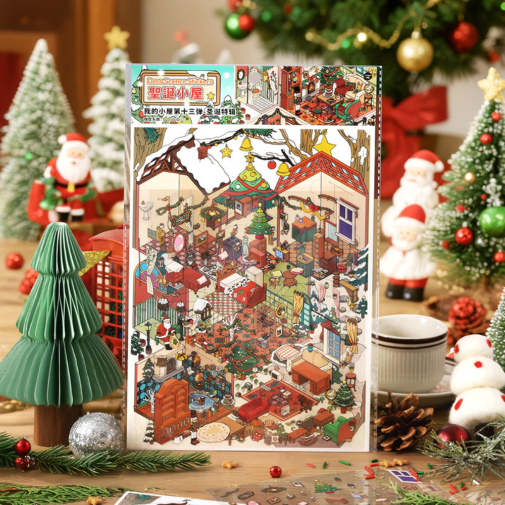 WDXW-13 Christmas House 3D Scene Sticker Set, 9.8 x 7 inch Large Format Holiday Themed Decorative Stickers, Interactive Stress Relief Activity Scene, Winter Wonderland Collection,