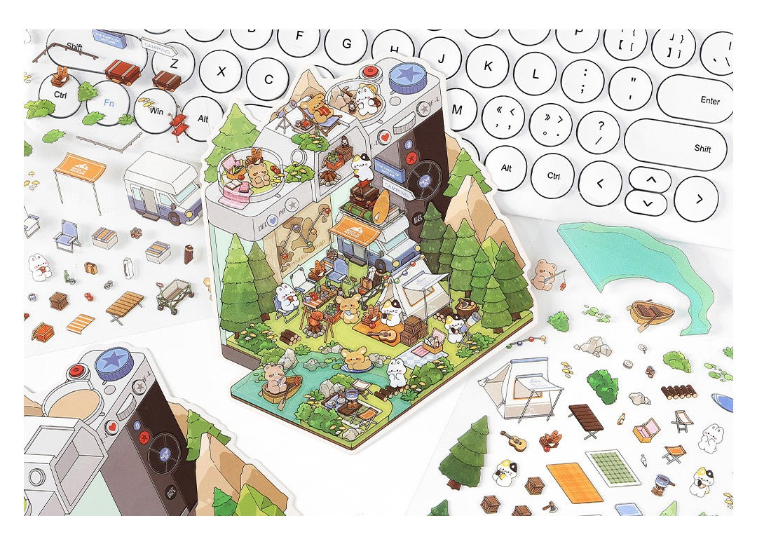 JRYY Drop 6 DIY 3D Sticker Scene, Cute Cartoon Animal Patterns, Stress Relief Therapy Stickers for Adults & Kids, Reusable Isometric Scene Stickers, Gift for Craft Lovers