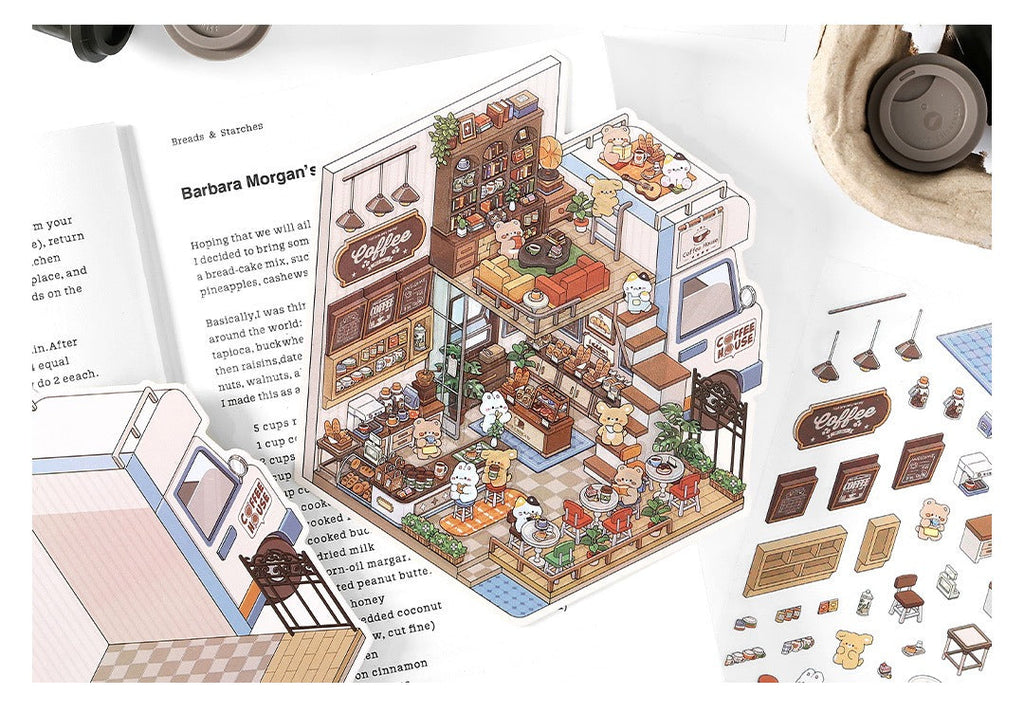 JRYY Drop 6 DIY 3Dステッカーシーン、かわいい漫画動物柄、大人と子供向けのストレス解消セラピーステッカー、再利用可能なアイソメトリックシーンステッカー、クラフト愛好家へのギフト