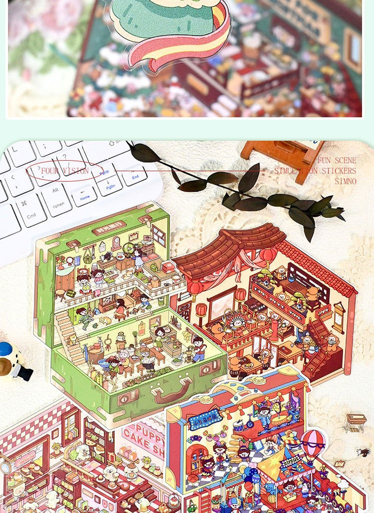 SenYo 3D DIY Landscape Stickers - Miniature Scene Stickers, Stress Relief Toy for Adults, Journal Stickers, Precision Die-Cut, Animal Cartoon Patterns, Enhance Focus