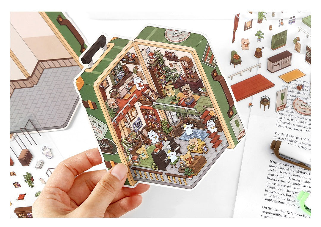 JRYY Drop 6 DIY 3D Sticker Scene, Cute Cartoon Animal Patterns, Stress Relief Therapy Stickers for Adults & Kids, Reusable Isometric Scene Stickers, Gift for Craft Lovers