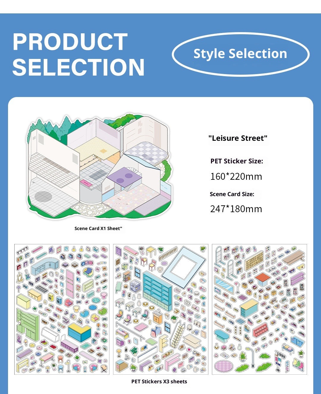 JRYY-22 2 Set Large DIY Miniature Landscape Sticker Set 9.7 x 7 inch, Scene Sticker Over 500 Pieces Decorative Elements, Creative Home Decor, Stress Relief Activity Kit