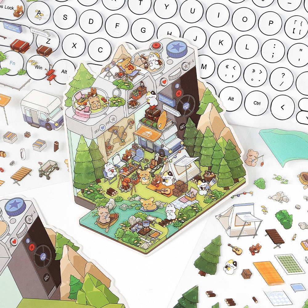 JRYY Drop 6 DIY 3D Sticker Scene, Cute Cartoon Animal Patterns, Stress Relief Therapy Stickers for Adults & Kids, Reusable Isometric Scene Stickers, Gift for Craft Lovers