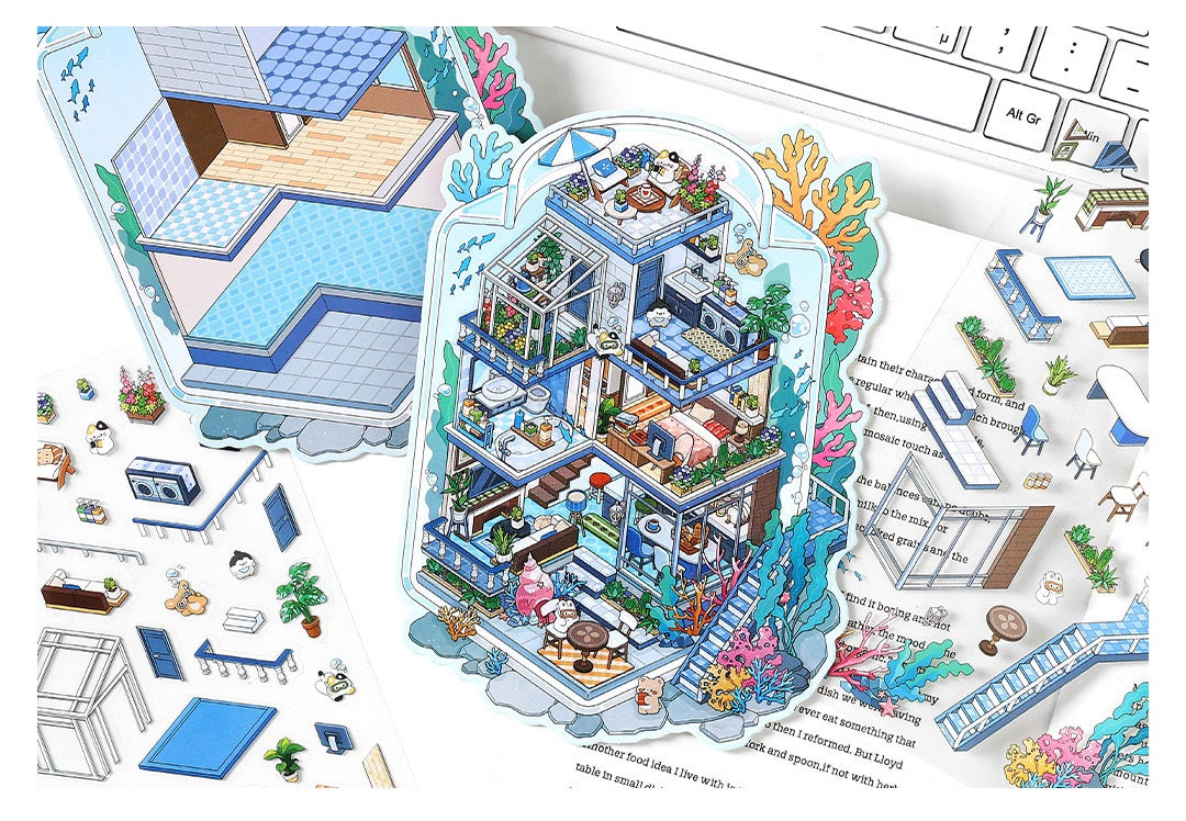 JRYY Drop 9 DIY 3D Sticker Scene, Cute Cartoon Animal Patterns, Stress Relief Therapy Stickers for Adults & Kids, Reusable Isometric Scene Stickers, Gift for Craft Lovers