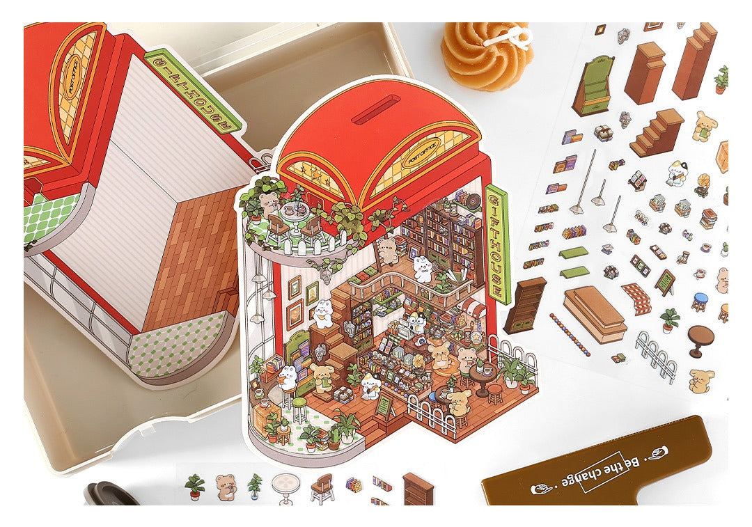 JRYY Drop 6 DIY 3D Sticker Scene, Cute Cartoon Animal Patterns, Stress Relief Therapy Stickers for Adults & Kids, Reusable Isometric Scene Stickers, Gift for Craft Lovers