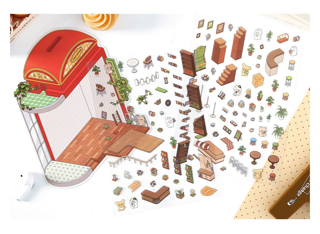 JRYY Drop 6 DIY 3D Sticker Scene, Cute Cartoon Animal Patterns, Stress Relief Therapy Stickers for Adults & Kids, Reusable Isometric Scene Stickers, Gift for Craft Lovers