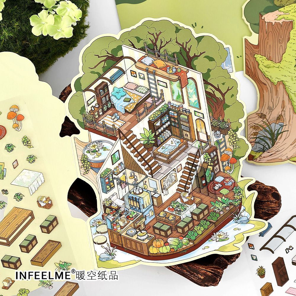 MR Drop 7 2.5D Scenes Sticker DIY Cute Cartoon Animal Patterns, Stress Relief Therapy Stickers for Adults & Kids, Reusable Isometric Scene Stickers, Gift for Craft Lovers
