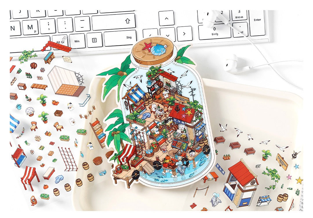 JRYY Drop 9 DIY 3D Sticker Scene, Cute Cartoon Animal Patterns, Stress Relief Therapy Stickers for Adults & Kids, Reusable Isometric Scene Stickers, Gift for Craft Lovers