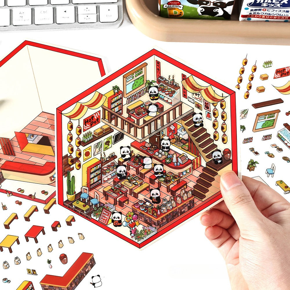 JRYY Drop 4 DIY 3D Sticker Scene, Cute Cartoon Animal Patterns, Stress Relief Therapy Stickers for Adults & Kids, Reusable Isometric Scene Stickers, Gift for Craft Lovers