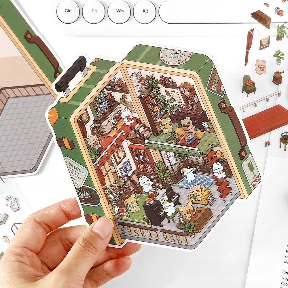 JRYY Drop 6 DIY 3Dステッカーシーン、かわいい漫画動物柄、大人と子供向けのストレス解消セラピーステッカー、再利用可能なアイソメトリックシーンステッカー、クラフト愛好家へのギフト