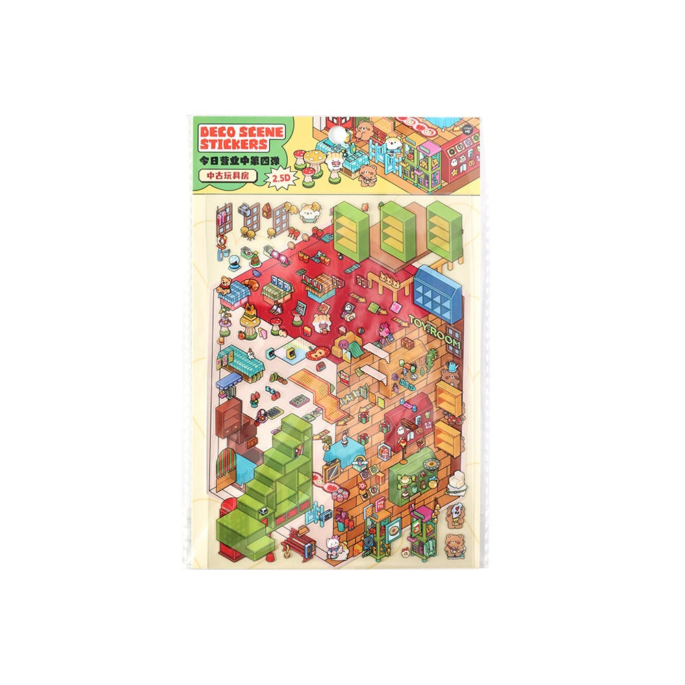 JRYY Drop 4 DIY 3D Sticker Scene, Cute Cartoon Animal Patterns, Stress Relief Therapy Stickers for Adults & Kids, Reusable Isometric Scene Stickers, Gift for Craft Lovers