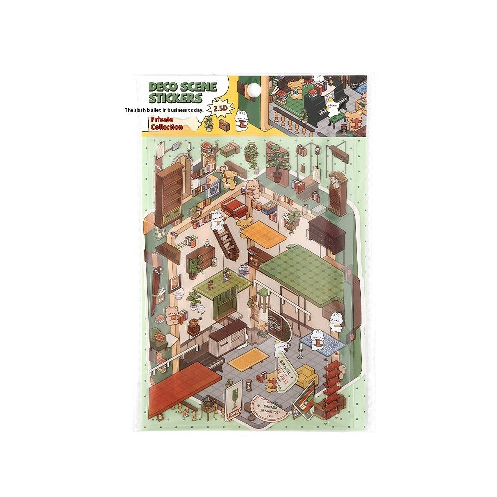 JRYY Drop 6 DIY 3Dステッカーシーン、かわいい漫画動物柄、大人と子供向けのストレス解消セラピーステッカー、再利用可能なアイソメトリックシーンステッカー、クラフト愛好家へのギフト
