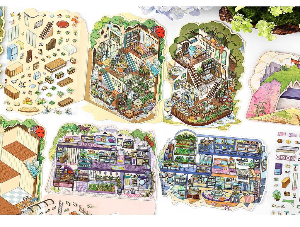 MR Drop 7 2.5D Scenes Sticker DIY Cute Cartoon Animal Patterns, Stress Relief Therapy Stickers for Adults & Kids, Reusable Isometric Scene Stickers, Gift for Craft Lovers