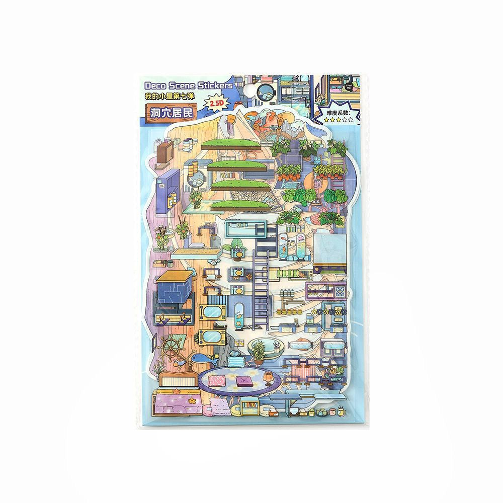 MR Drop 7 2.5D Scenes Sticker DIY Cute Cartoon Animal Patterns, Stress Relief Therapy Stickers for Adults & Kids, Reusable Isometric Scene Stickers, Gift for Craft Lovers