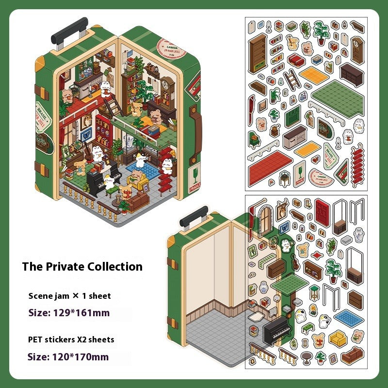 JRYY Drop 6 DIY 3D Sticker Scene, Cute Cartoon Animal Patterns, Stress Relief Therapy Stickers for Adults & Kids, Reusable Isometric Scene Stickers, Gift for Craft Lovers