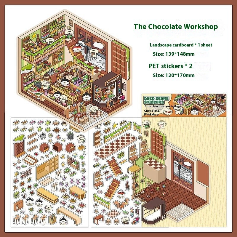 JRYY Drop 4 DIY 3D Sticker Scene, Cute Cartoon Animal Patterns, Stress Relief Therapy Stickers for Adults & Kids, Reusable Isometric Scene Stickers, Gift for Craft Lovers