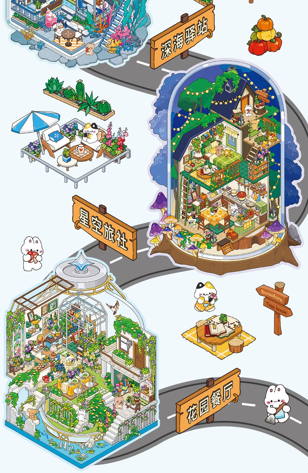 JRYY Drop 9 DIY 3D Sticker Scene, Cute Cartoon Animal Patterns, Stress Relief Therapy Stickers for Adults & Kids, Reusable Isometric Scene Stickers, Gift for Craft Lovers