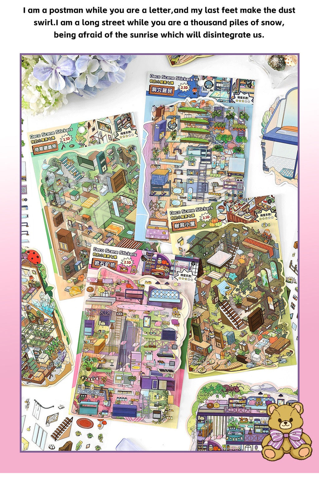 MR Drop 7 2.5D Scenes Sticker DIY Cute Cartoon Animal Patterns, Stress Relief Therapy Stickers for Adults & Kids, Reusable Isometric Scene Stickers, Gift for Craft Lovers