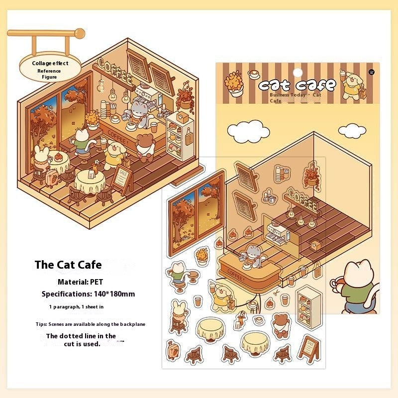 JRYY 2.5D DIY 3D Sticker Scene, Cute Cartoon Animal Patterns, Stress Relief Therapy Stickers for Adults & Kids, Reusable Isometric Scene Stickers, Gift for Craft Lovers