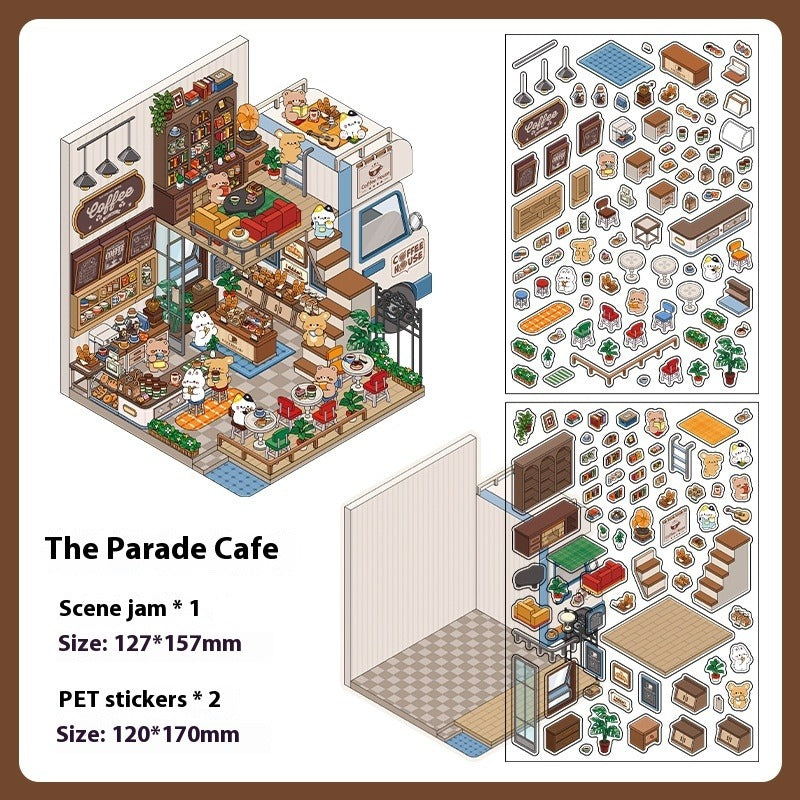 JRYY Drop 6 DIY 3D Sticker Scene, Cute Cartoon Animal Patterns, Stress Relief Therapy Stickers for Adults & Kids, Reusable Isometric Scene Stickers, Gift for Craft Lovers