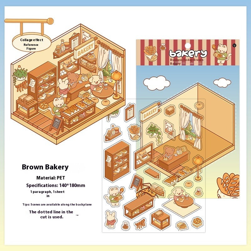 JRYY 2.5D DIY 3D Sticker Scene, Cute Cartoon Animal Patterns, Stress Relief Therapy Stickers for Adults & Kids, Reusable Isometric Scene Stickers, Gift for Craft Lovers