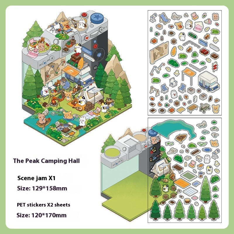 JRYY Drop 6 DIY 3D Sticker Scene, Cute Cartoon Animal Patterns, Stress Relief Therapy Stickers for Adults & Kids, Reusable Isometric Scene Stickers, Gift for Craft Lovers