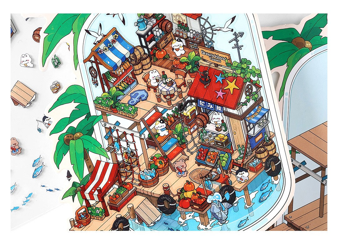 JRYY Drop 9 DIY 3D Sticker Scene, Cute Cartoon Animal Patterns, Stress Relief Therapy Stickers for Adults & Kids, Reusable Isometric Scene Stickers, Gift for Craft Lovers
