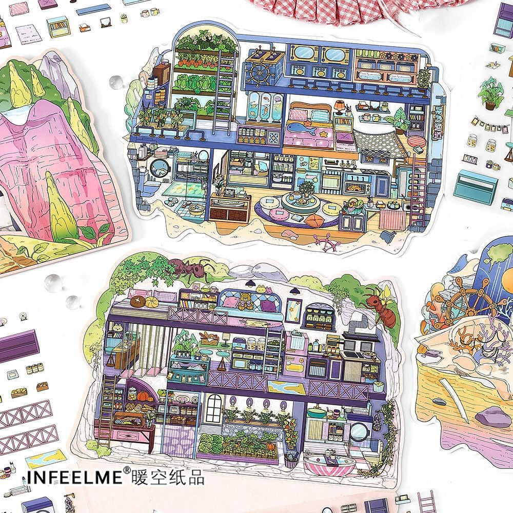 MR Drop 7 2.5D Scenes Sticker DIY Cute Cartoon Animal Patterns, Stress Relief Therapy Stickers for Adults & Kids, Reusable Isometric Scene Stickers, Gift for Craft Lovers